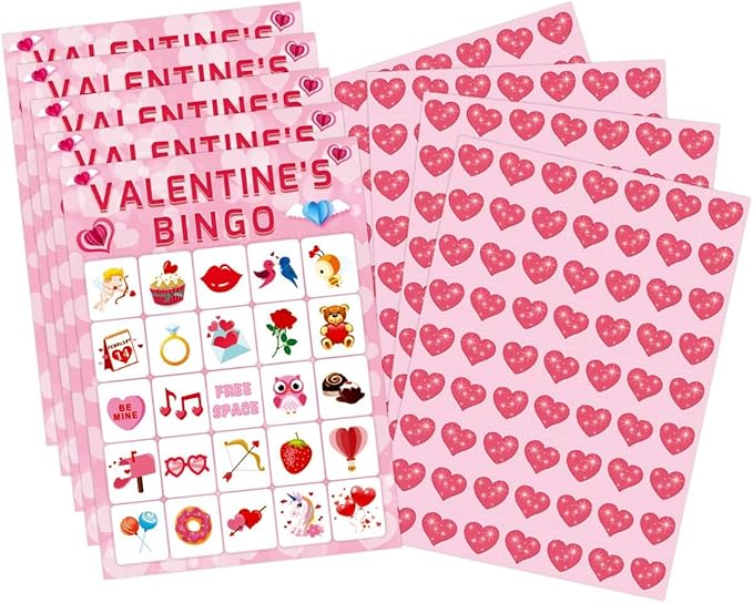 Valentine's Day Bingo Game for Kids 24 Players Valentine Party Game