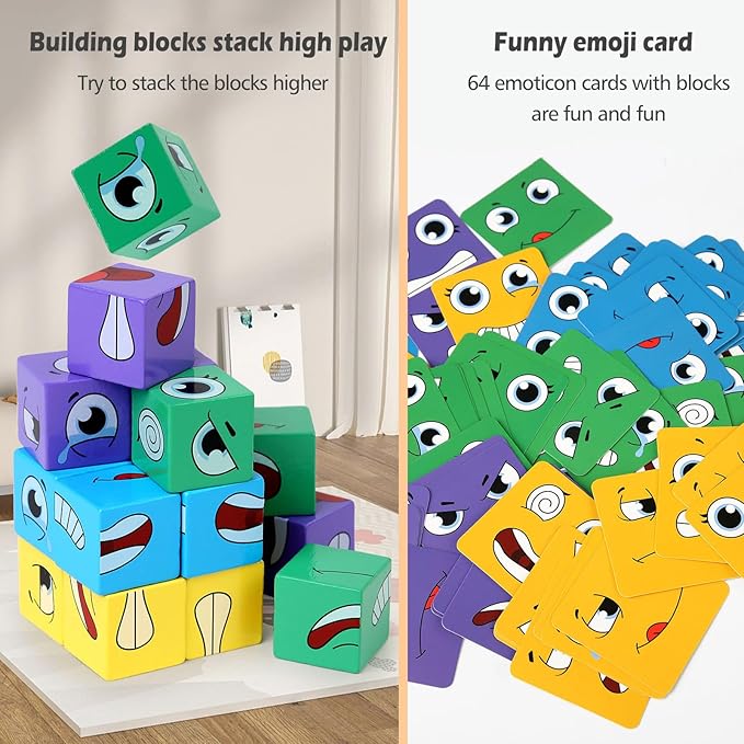 Wooden Face Changing Magic Cube Game, Montessori Puzzle Game for Kids Educational Face Changing Cubes