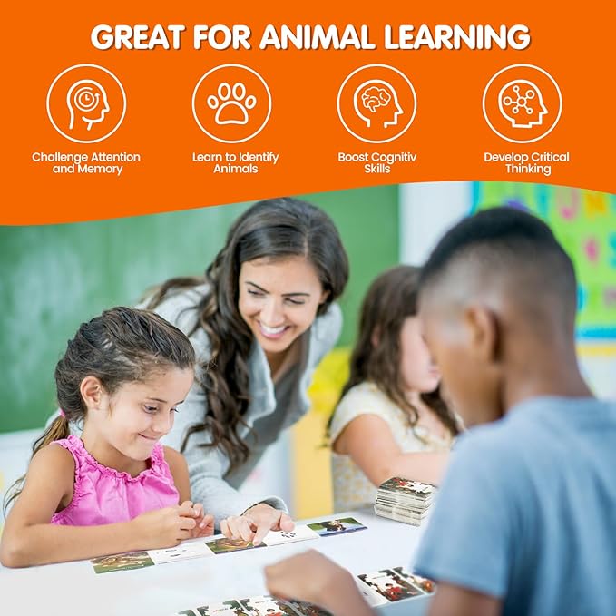 MEROCO Safari Animal Tracks Card Game, Farm Animal Flash Cards, Matching Game - Kids Science Learning Educational Toys for Homeschool, Preschool, Autism - 3 Years Old & Up
