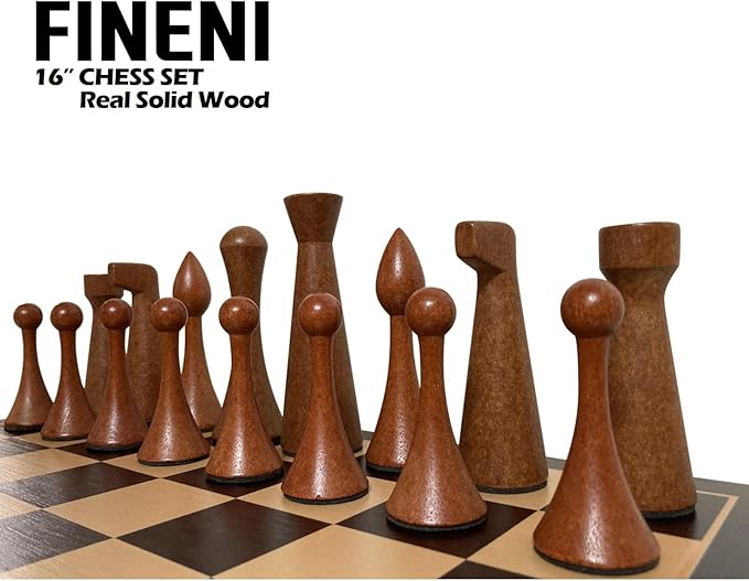 Luxurious 16 inch Real Original Colored Solid Wooden Chess Set. Durable Handmade Chess Board Game Sets with Storage Slots for 4.2” Weighted Beautiful & Elegant Designed Wooden 34 Pieces (C16L)