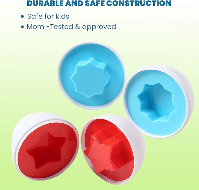 Dimple Fun Easter Egg Matching Toy Set (12 Eggs) - Toddler STEM Easter Basket Stuffers, Shape Recognition & Color Sorting Toys, Educational Easter Eggs for Kids, Play Egg Puzzle Set
