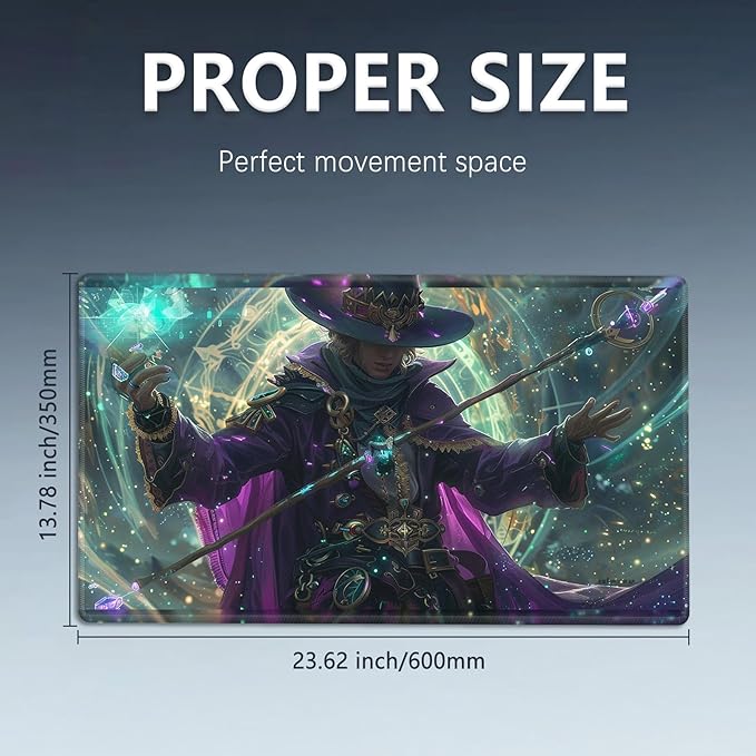 MTG Playmat Size 23.6x13.8in with Storage Bags Portable Playmat TCG and Board Game Mat for Cards Rubber Base Slip-Resistant Mousepad Desk Mat (Mystic,No with Zone)