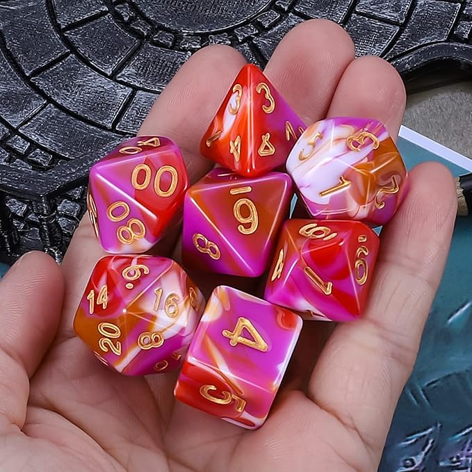 CiaraQ DND Polyhedral Dice Set for Dungeons and Dragons RPG MTG Role Playing Table Games-with 1 Dice Pouch (Red+Pink+Orange)