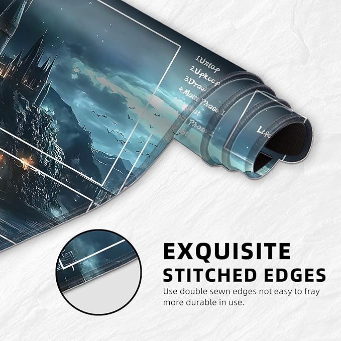 for MTG Playmat with Zones Storage Bag,for TCG Playmat and Playing Card Mat for Magic Board Games, Castle Non Slip Stitched Edges Game Mat, Rollable Foldable Card Playmats