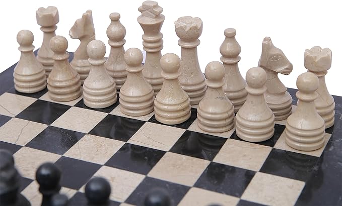 15 Inch Luxury Chess Set Classic Chess Boards for Adults with Handcrafted Stone Board & Marble Chess Pieces Ideal for Home Decor (Black & Virona)