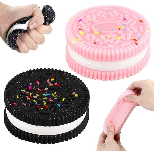 2 Packs Cookie Squishies Fidget Toys Adults, Squeeze Toys Sticky Sensory Toys for Kids with Autism, Stress Balls for Adults Fidgets Birthday Gifts Party Favors for Kids(Pink Black)