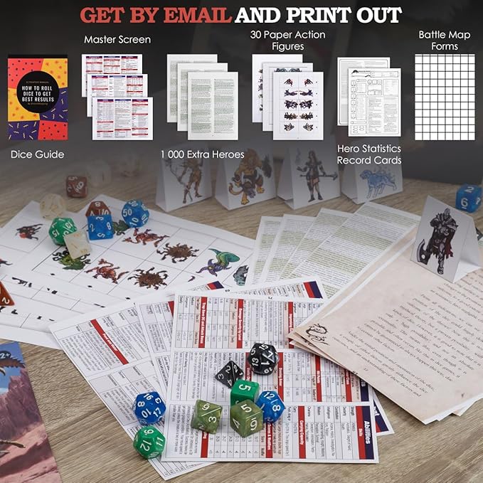 Dungeons and Dragons Essentials Kit - Starter Set Bundled with 6 Dice Sets, Flannel Bags, Figures, Heroes, Master Screen, Printable Materials - DND 5th Edition Tabletop Board Game for Beginner