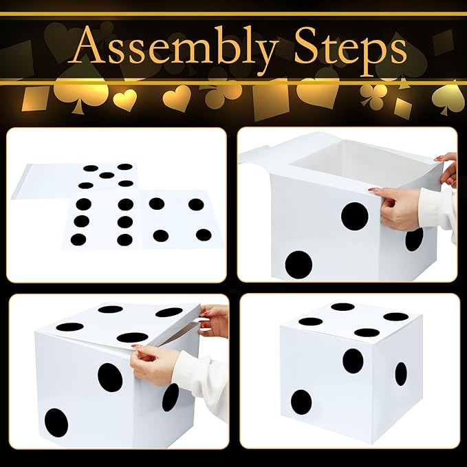 16PCS Large Casino Dice Boxes 11 Inch Casino Theme Party Decoration Jumbo Giant Dice Favor Boxes Bulk for Board Game Night Table Centerpiece Las Vegas Graduation Prom Birthday Party Supply, White