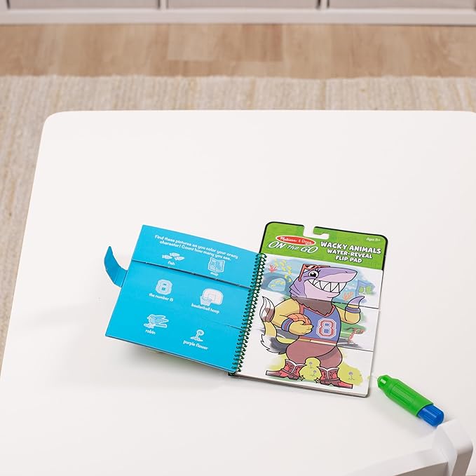 Melissa & Doug On the Go Water Wow! Reusable Water-Reveal Flip Pad - Wacky Animals - Party Favors, Stocking Stuffers, Travel Toys For Toddlers, Mess Free Coloring Books For Kids Ages 3+