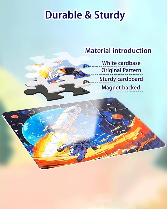 Magnetic Puzzles for Kids Ages 3-5, 3 in 1 Jigsaw Puzzle Book, Animal Car Activities Travel Puzzles for Toddlers Boys and Girls, Learning Magnet Toy for Road Trip(Rocket)
