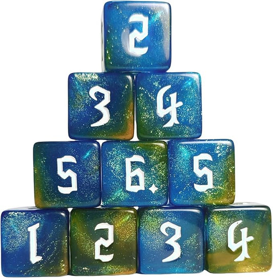 10 PC D6 dice 16mm Acrylic Dice Set for RPG MTG DND Dice Table Games and Board Games (Blue+Coffee)