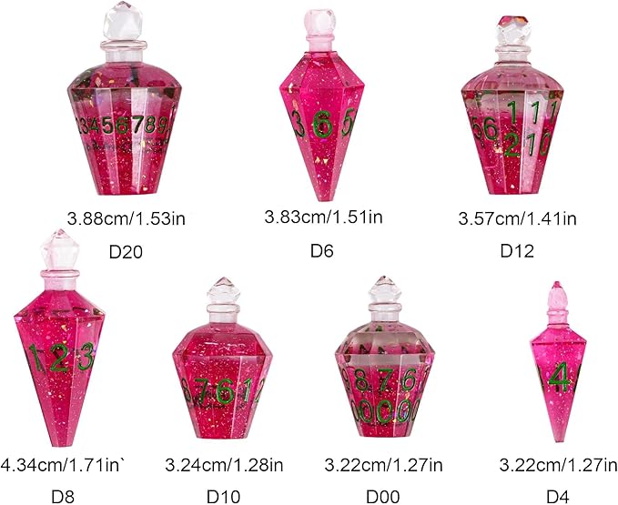 7PCS Potion DND Dice Set,Transparent Sharp Edge Dice Set D&D RPG Polyhedral Die,for Dungeons & Dragons, Pathfinder, and TTRPG Roleplaying Games.(Magenta)