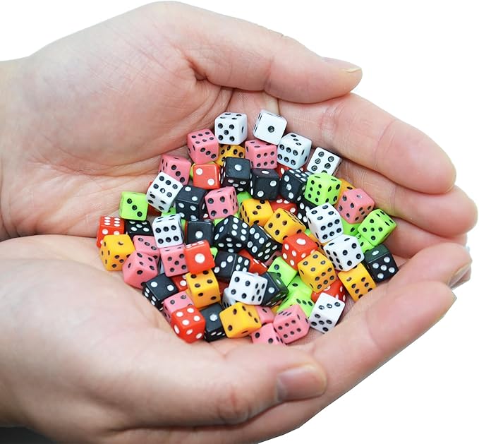 SmartDealsPro 100 Assorted D6 Mini Tiny Dice Game Dot Square Dice for Casino Themed Activity, Board Game, Teaching Math, Parties (Mix Color, 8mm)