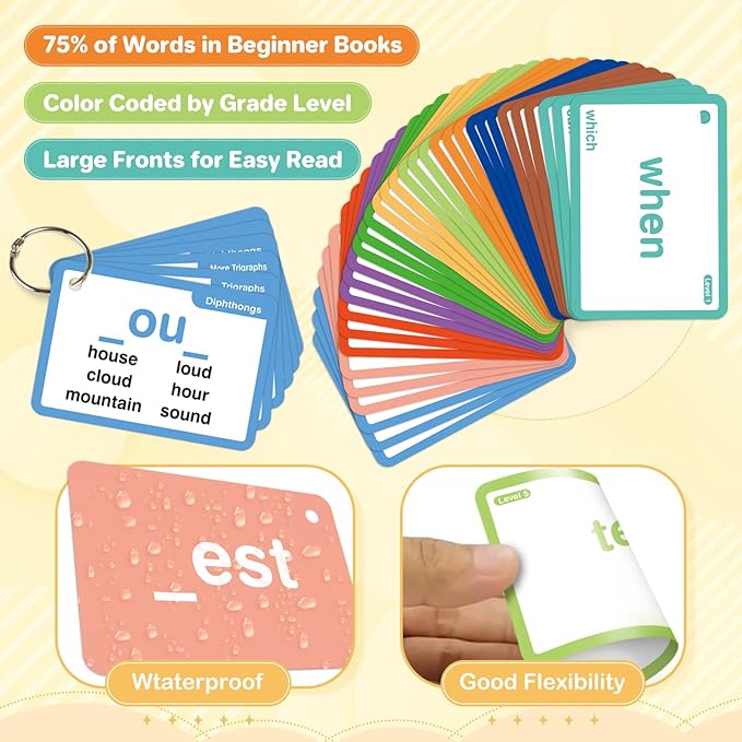SpringFlower 1012 Sight Words Flash Card,900 Dolch & Fry High Frequency Sight Word,112 Phonic Flash Cards for Kindergarten Homeschool Supplies Games for Kids Pre-K, Kindergarten, 1st, 2nd, 3rd Grade