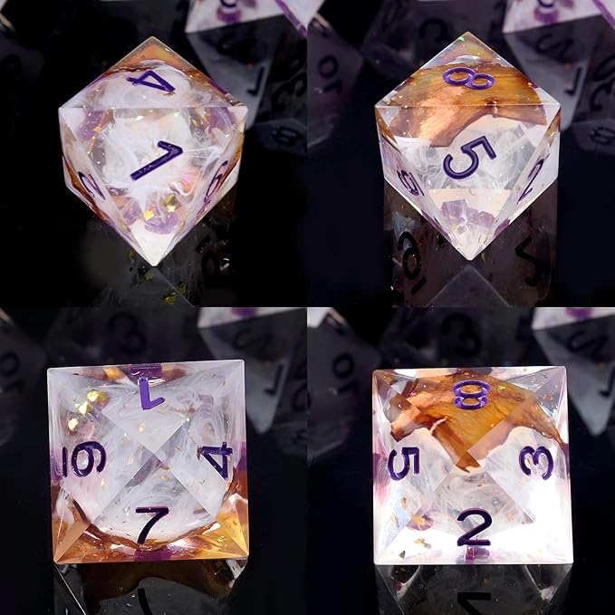 Haxtec DND Dice Set Rose Flower Sharp Edge Dice with Dice Case Handmade White Red Resin D&D Dice Set Purple Numbers for TTRPGs Dungeons and Dragons Gifts