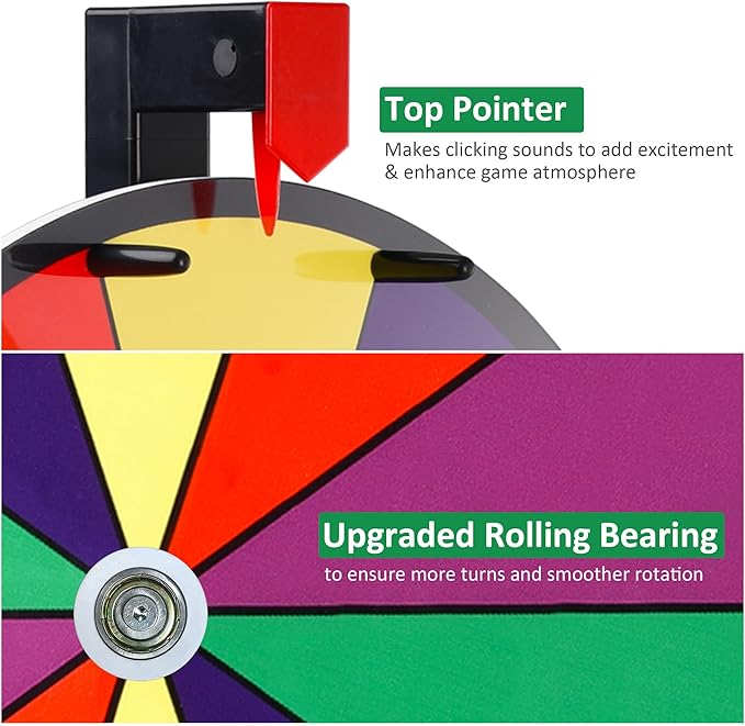 WinSpin 15" Prize Wheel 10 Slots Heavy Duty Editable Tabletop Spinning Wheel with Dry Erase Marker & Eraser for Fortune Game Tradeshow and Carnival, Classic Series