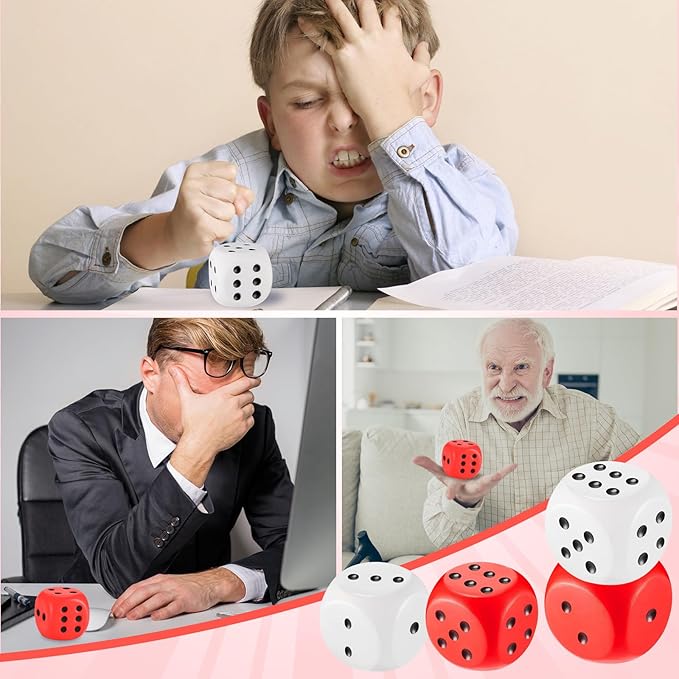 Zomiboo 2 Pcs Large Foam Dice Stress Balls Soft Jumbo 6 Sided Giant Dice Educational Learning Squeeze Anxiety Relieve Toy Gifts for Adults Kids Board Game Classroom(Red,White,2.3 Inch)