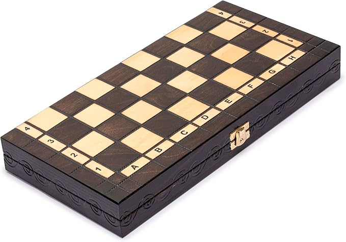 Husaria European International Chess Wooden Game Set, King's Continental - 13.8 Inches Medium Size Chess Set with Handcrafted Chessmen and Felted Folding Board