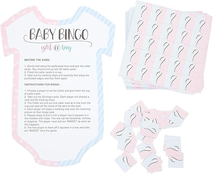 BLUE PANDA Gender Reveal Bingo Game Set, Party Supplies (38 Pieces)