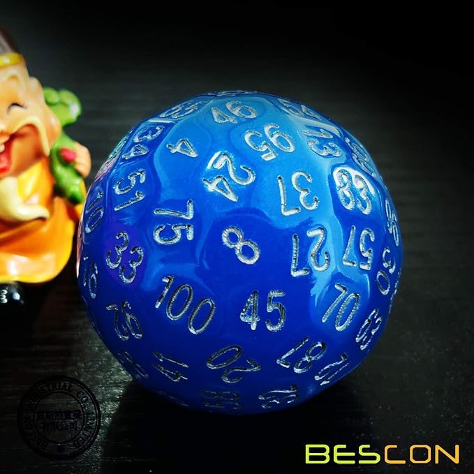 Bescon Glowing Polyhedral 100 Sided Dice - Acid Blue, Luminous D100, Glow in Dark Gaming Cube