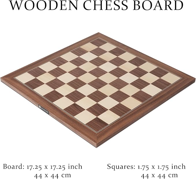 A&A 17.25" Professional Wooden Chess Board with Storage Bag/Walnut & Maple Inlaid / 1.75" Squares w/o Notation