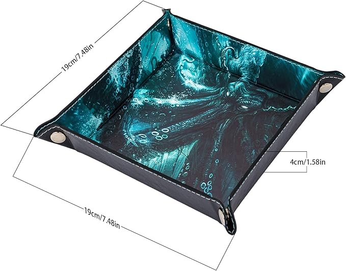 DND Dice Rolling Tray PU Leather Dice Trays Folding Square Dice Storage Case for RPG Tabletop Games, Jewelry Valet Tray for Women and Men