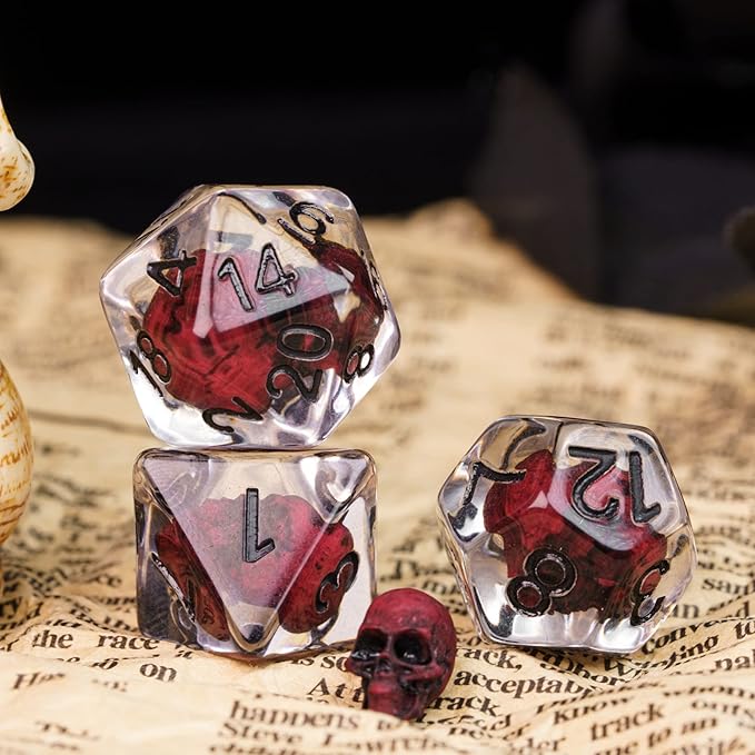 UDIXI Skull DND Dice Set, 7pcs Resin RPG D&D Dice Set for Dungeons and Dragons Role Playing Game and Other Tabletop Games (Red)