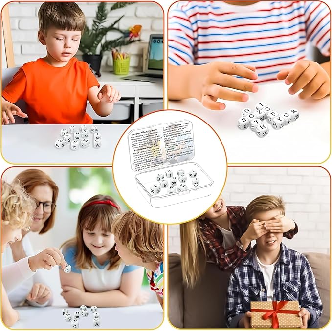 Crossword Solitaire Dice Game, Puzzle Word Game with Letter Dice, Dice Games for Adults Kids, Travel Alphabet Spelling Board Game with Small Case