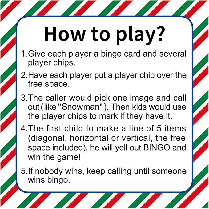Merry Christmas Bingo Game for Kids Adults Large Group 24 Players Xmas Winter Holiday Bingo Family Activities Party Games Party Favors Party Supplies