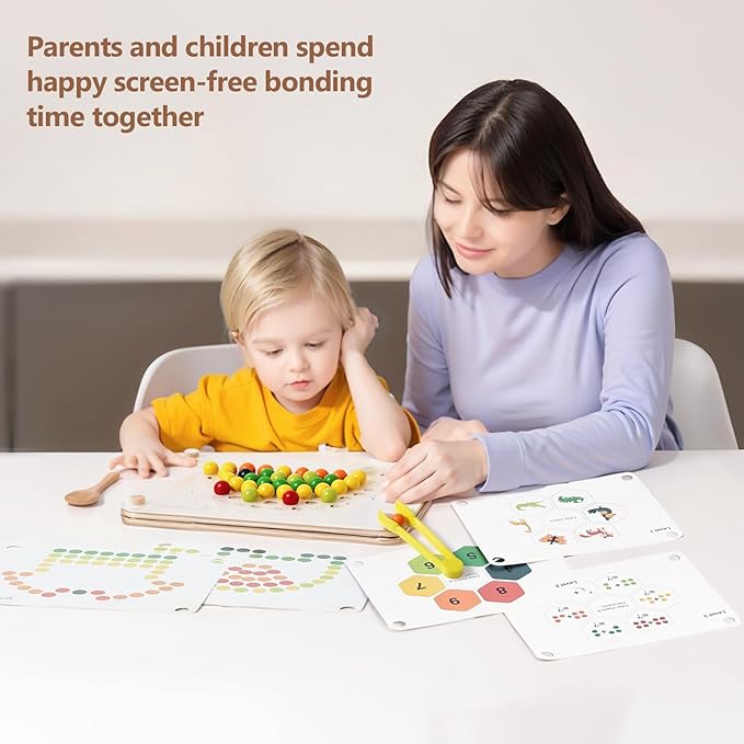 Youuys Wooden Peg Board Beads Game for Toddlers Rainbow Stacking Clip Bead Puzzle Matching Counting Color Sorting Montessori Toys Fine Motor Math Skill Educational Toys for Boys Girls