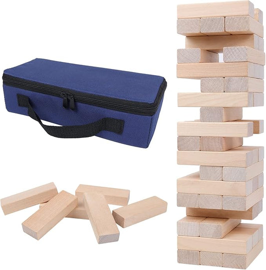 GOTHINK Tumble Tower Game for Kids and Adults, 54pcs Wooden Board Stacking Game for Family Games Night, Classical Wood Blocks Game, Standard Size with Storage Bag