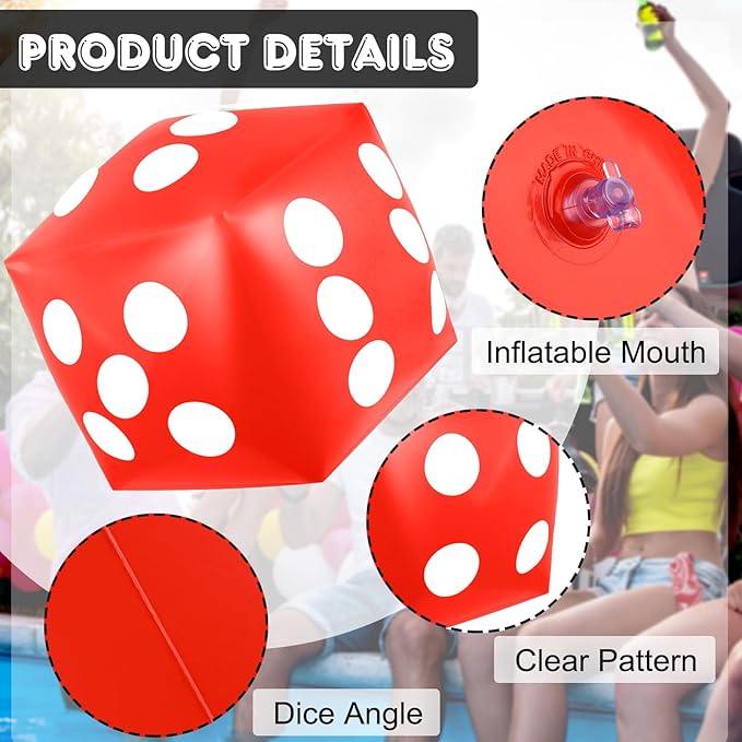 4 Pieces Jumbo Inflatable Dice 12.6 Inch Large Inflatable Dice Fun Game Toy for Indoor Outdoor Lawn Swimming Pool Party Favor Board Game Decoration (White, Black, Blue, Red)