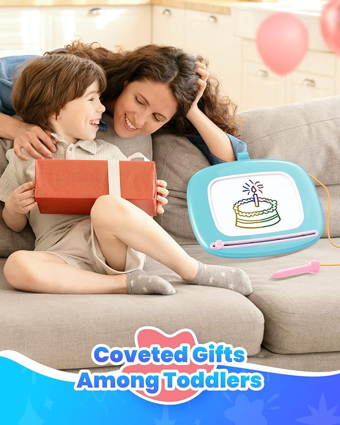 Magnetic Drawing Board, Toddler Girl Toy for 1-2 Year Old, Doodle Board Pad Learning and Educational Kids Toy for 1 2 3 Year Old Baby Girl Birthday Travel Activities - Mint Blue