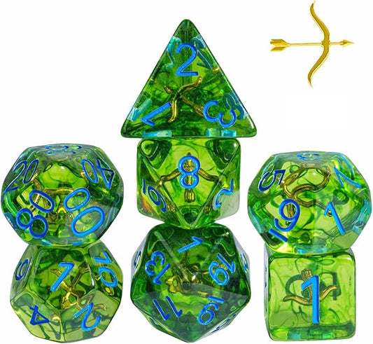 UDIXI 7PCS Polyhedral Dice Set, 7-Die Green DND Dice Set Filled with Bow for Role Playing Games as Dungeons and Dragons RPG Table Games?D&D (Ranger)