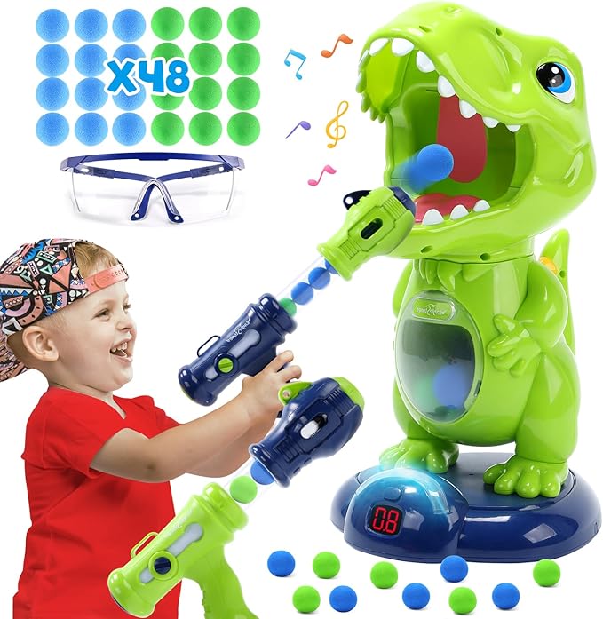 EagleStone Movable Dinosaur Shooting Toys for Kids,Electronic Target Shooting Games with 2 Pump Gun,48 Balls Party Favor Toys with Score Record, LED & Sound, Dino Toys Gift for Boys and Girls