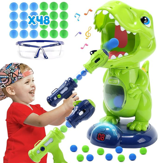 EagleStone Movable Dinosaur Shooting Toys for Kids,Electronic Target Shooting Games with 2 Pump Gun,48 Balls Party Favor Toys with Score Record, LED & Sound, Dino Toys Gift for Boys and Girls