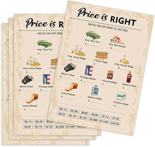 QUPT 50th Birthday Party Games, Price is Right Games, Birthday Party Supplies for Adults, Fun 1975s Party Game，Pack of 30 Cards