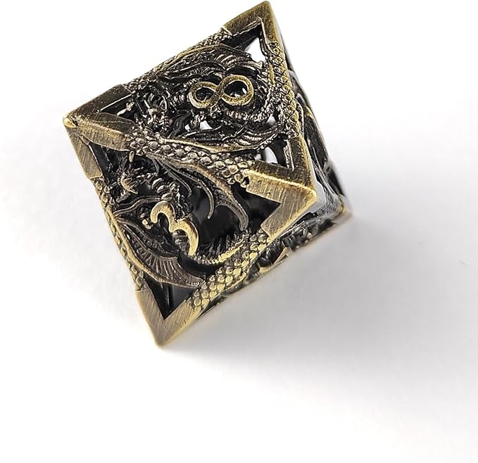 Hollow Dragon Metal Dice,Unique Dungeons and Dragons Polyhedral Dice Set for D&D TRPG,MTG,Pathfinder,Table Board Roll Playing Games D4 D6 D8 D10 D% D12 D20 (Brass)