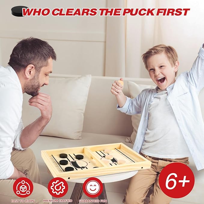 Fast Sling Puck Game, TMIYO Wooden Table Hockey Game for Kids or Adults, Super Foosball Slingshot Paced Winner Board Games Parent-Child Interaction Toy for Family Party, Medium