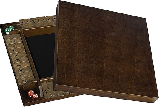 WE Games Shut The Box Board Game - Classic 4 Player Wooden Table Top Dice Game for Family Game Night, Walnut Stained Wood, 14 in., 10 Numbers, Classroom Play or Bar Fun for Adults