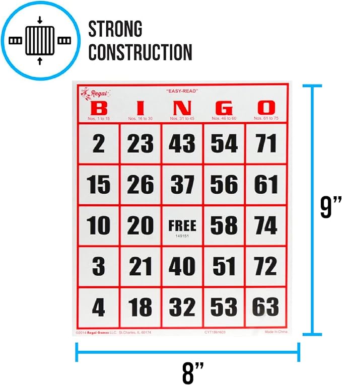 Regal Bingo Jumbo Bingo Cards Deck Reusable - Bingo Games for Family - 50 Playing Cards
