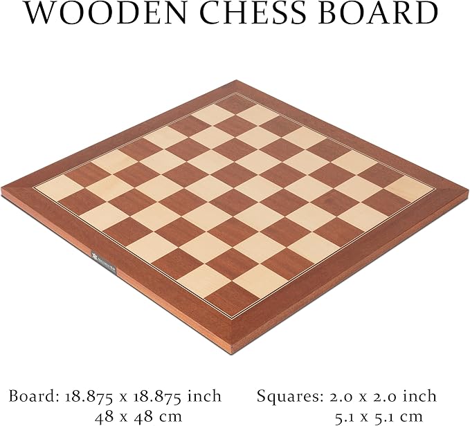 A&A 18.875" Professional Wooden Tournament Chess Board/Mahogany & Maple Inlaid / 2.0" Squares w/o Notation