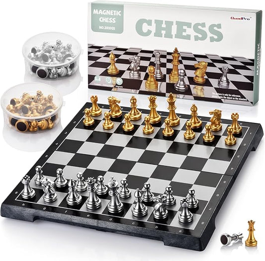 Chess Set with Magnetic Travel Folding Chess Board and 2 Extra Queens, Educational Toys for Kids and Adults