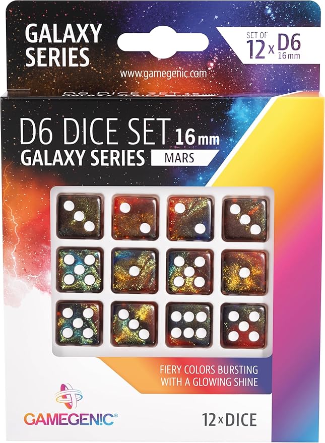 Galaxy Series Nebula D6 Dice Set | Set of 12 Six-Sided Dice | Premium Quality Resin Dice for Dice Games, Board Games and Card Games | Cosmic Glittering Design | Blue and Purple | Made by Gamegenic
