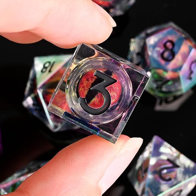 Electroplated Resin Dice Set, Resin Edge Sharp for Dungeons & Dragons RPG, MTG Board Games with Gift Box(Electroplating Red Longan)