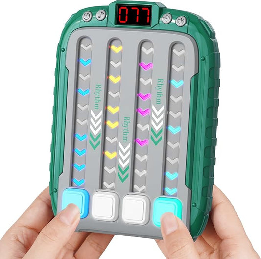 Rhythm Machine With Music and Light, Travel Handheld Puzzle Game, Fast Press Push Fidget Toy for Kids Aged 3-16 Years Old, AA Battery Operated