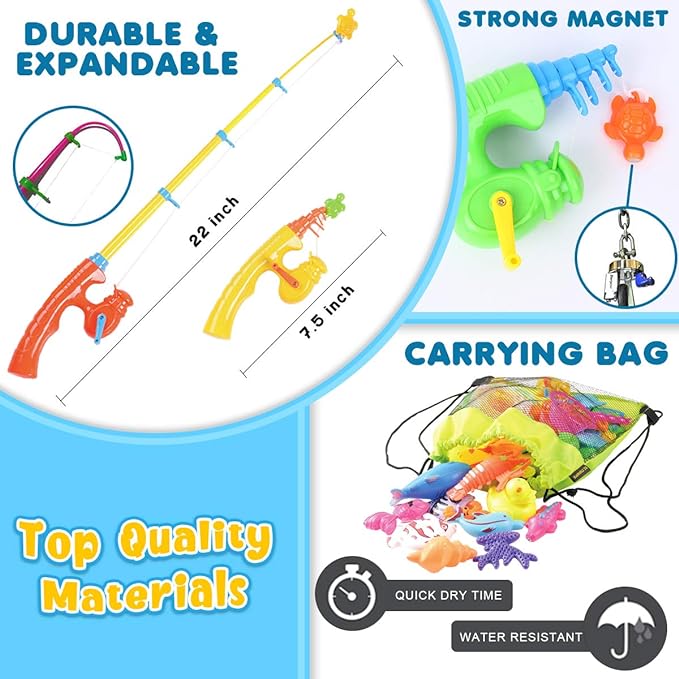Goody King Magnetic Fishing Game Pool Toys for Kids - Bath Outdoor Indoor Carnival Party Water Table Toys Fish for Kids Age 3 4 5 6 Years Old 2 Players Gift (Large)