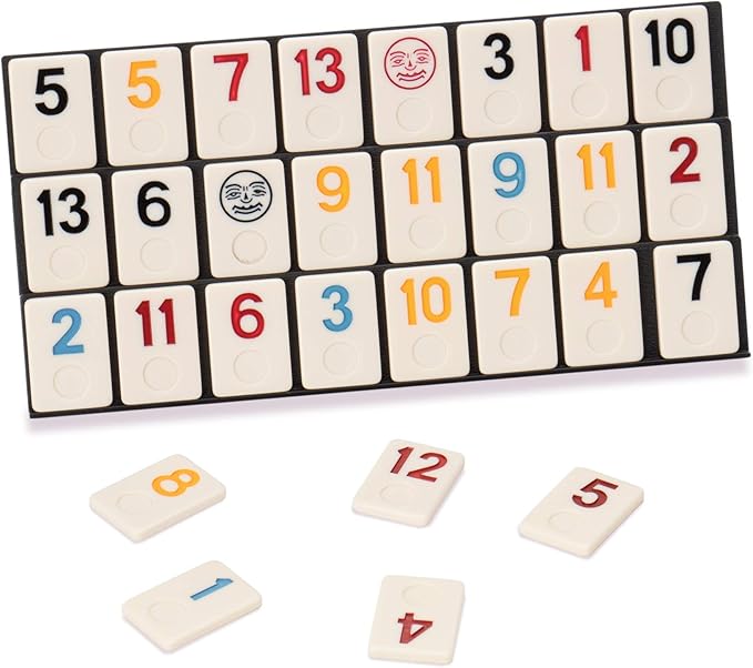 Deluxe Rummy Tiles Game, Rummy Cube Family Board Game - Try Traditional Turkish Rules, or Play The Classic Way - Includes 104 Tiles, 2 False Jokers, 4 Tile Holders, 1 Die, Instructions