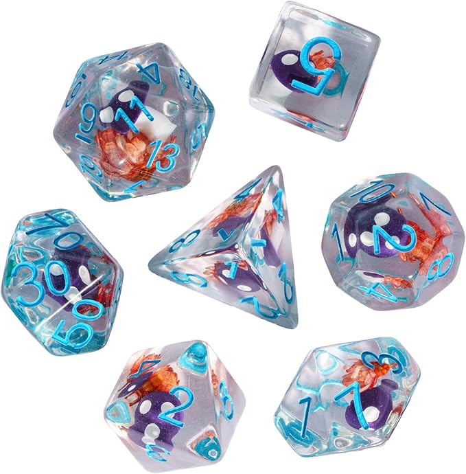 UDIXI 7PCS Polyhedral DND Dice, D&D Dice Set Filled with Mushroom and Flower for Role Playing Dice Games as DND RPG Table Games