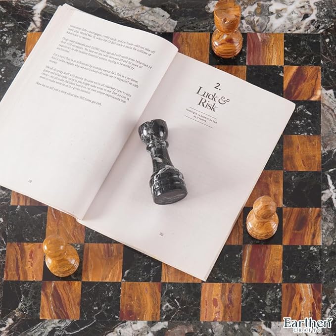 Marble Chess Set with Storage Box 15 Inches Handmade Black Zebra & Red Adult Board Games - Tournament Chess Sets 2 Player Games - 1 Chess Board & 32 Chess Pieces